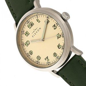 Elevon Felix Watch – Silver / Green Leather Band